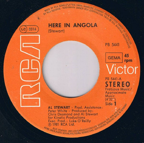 Al Stewart : Here In Angola (7", Single)