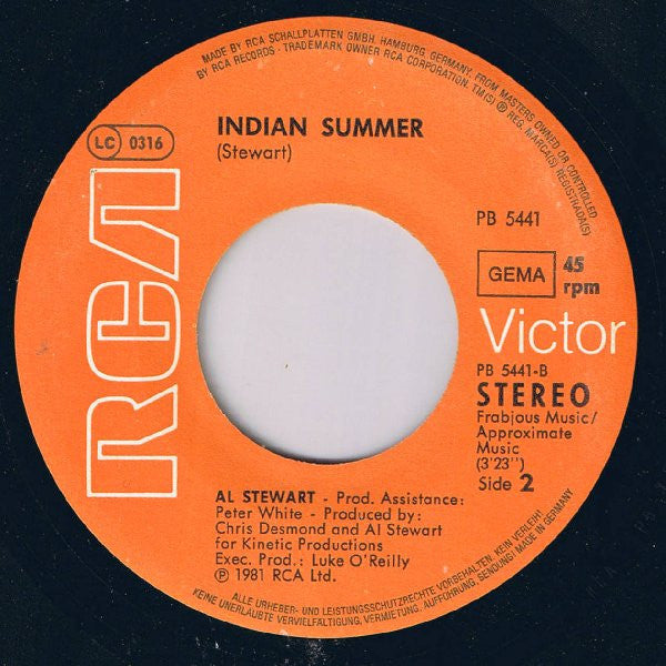 Al Stewart : Here In Angola (7", Single)