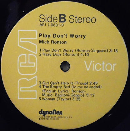 Mick Ronson : Play Don't Worry (LP, Album, Ind)