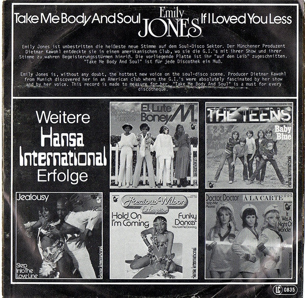 Emily Jones : Take Me Body And Soul (7")