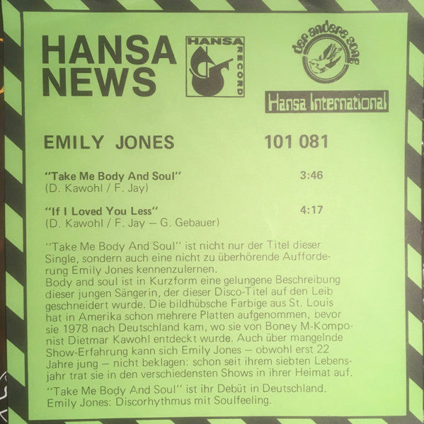 Emily Jones : Take Me Body And Soul (7")