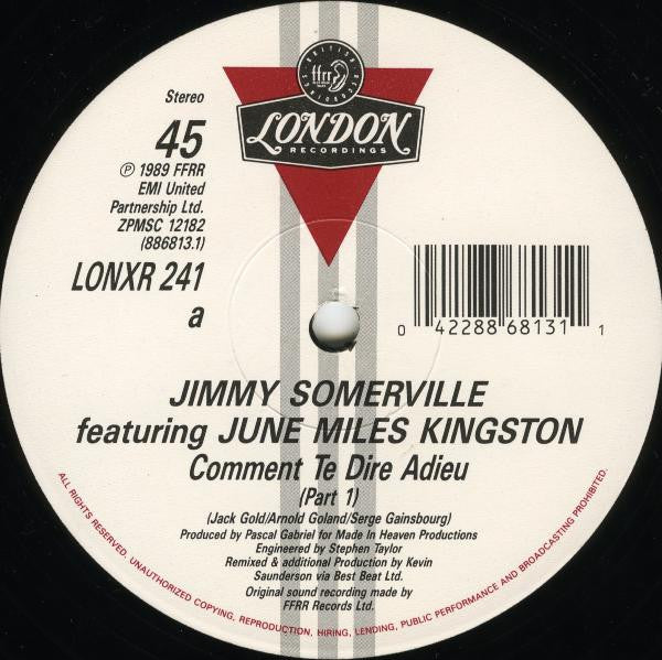 Jimmy Somerville Featuring June Miles Kingston* : Adieu Remix! (12")