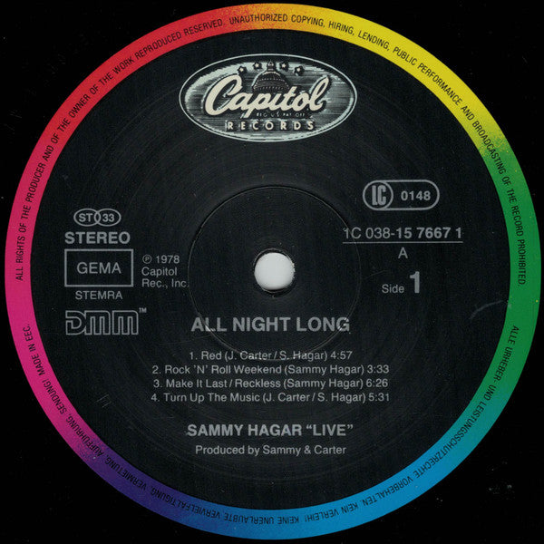 Sammy Hagar : All Night Long (LP, Album, RE)