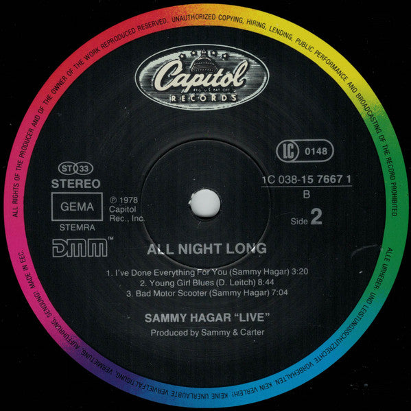 Sammy Hagar : All Night Long (LP, Album, RE)
