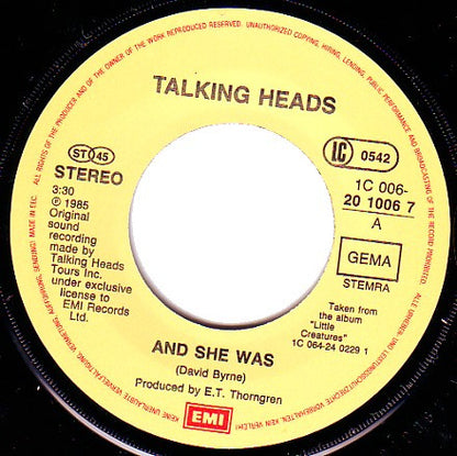 Talking Heads : And She Was (7", Single)