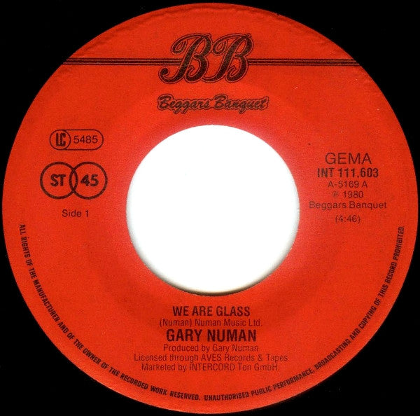Gary Numan : We Are Glass (7", Single)