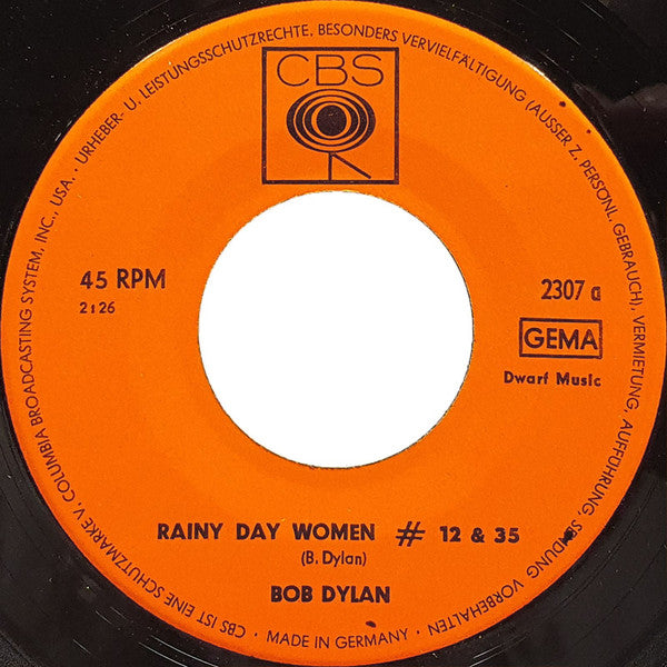 Bob Dylan : Rainy Day Women (7", Single)