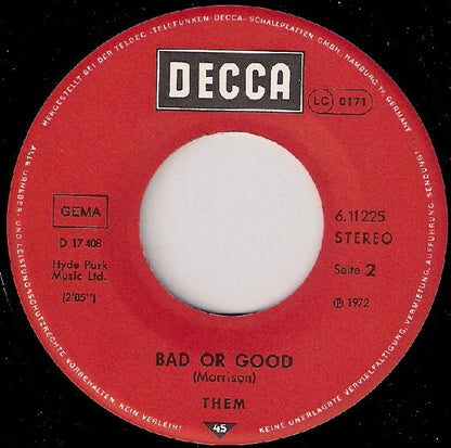 Them (3) : It's All Over Now, Baby Blue / Bad Or Good (7", Single, RE)