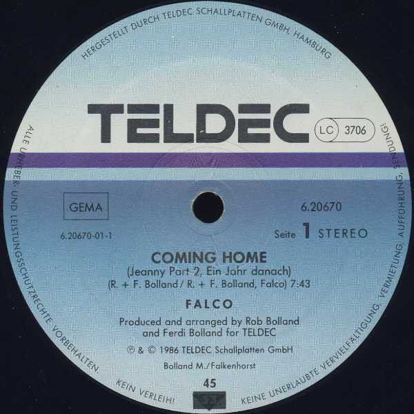 Falco : Coming Home (Jeanny Part 2, Ein Jahr Danach) (12", Maxi)