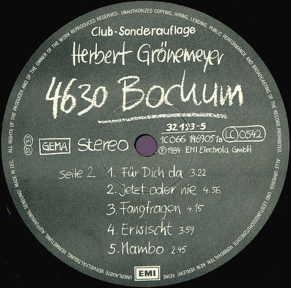 Herbert Grönemeyer : 4630 Bochum (LP, Album, Clu)
