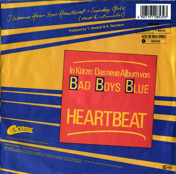 Bad Boys Blue : I Wanna Hear Your Heartbeat ›Sunday Girl‹ (7", Single)