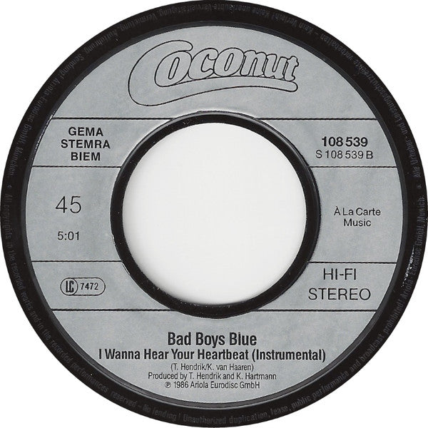 Bad Boys Blue : I Wanna Hear Your Heartbeat ›Sunday Girl‹ (7", Single)