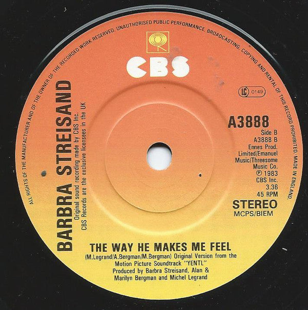 Barbra Streisand : The Way He Makes Me Feel (7", Single)