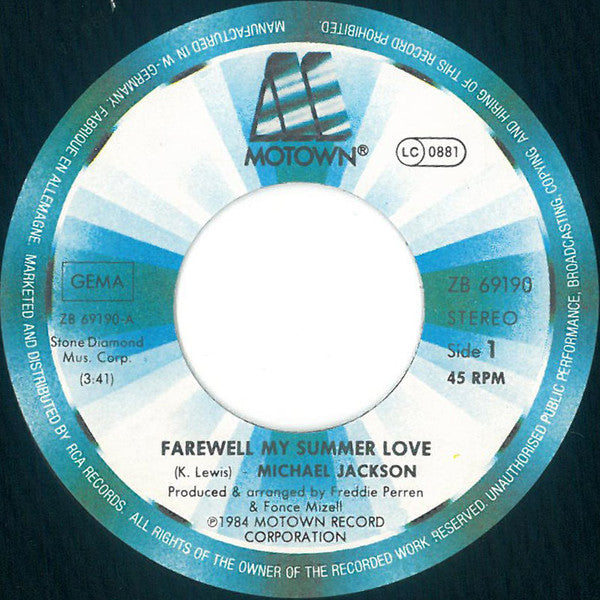 Michael Jackson : Farewell My Summer Love (7", Single)