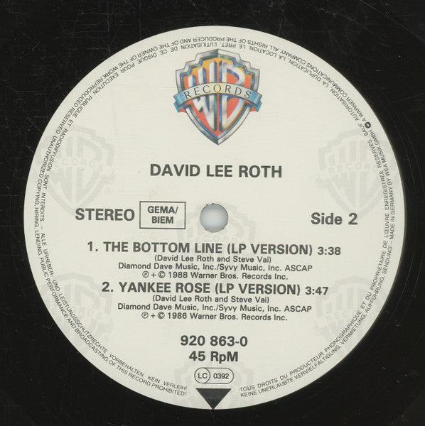 David Lee Roth : Just Like Paradise (12", Single)