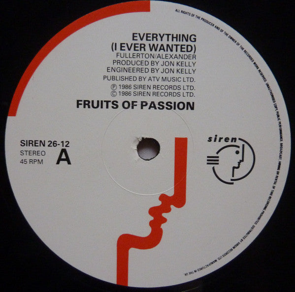 Fruits Of Passion : Everything (I Ever Wanted) (12", Single)