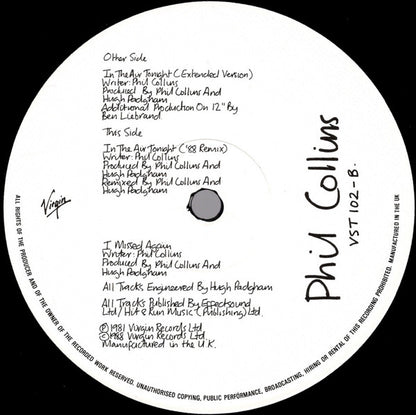 Phil Collins : In The Air Tonight (88' Remix) And (Extended Version) (12", Single)