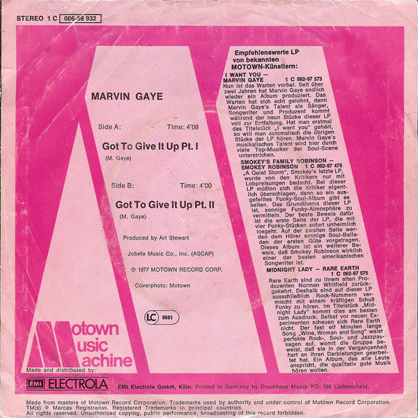 Marvin Gaye : Got To Give It Up Pt. I+II (7", Single)