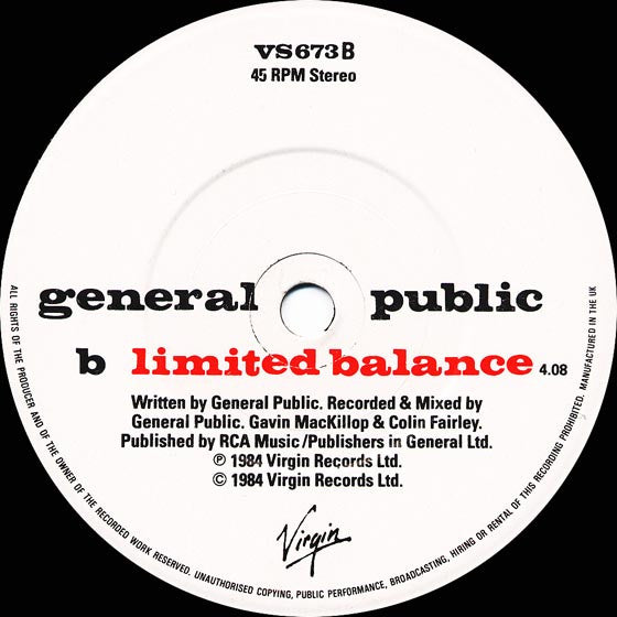 General Public : Tenderness (7", Single)