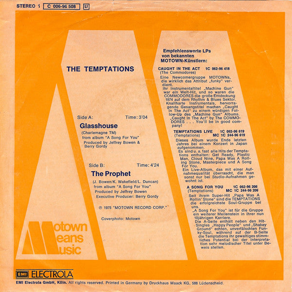 The Temptations : Glasshouse (7", Single)