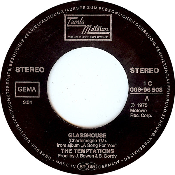 The Temptations : Glasshouse (7", Single)