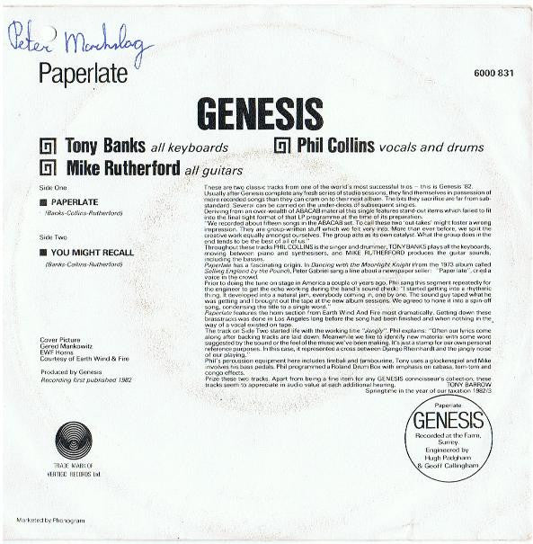 Genesis : Paperlate (7", Single)