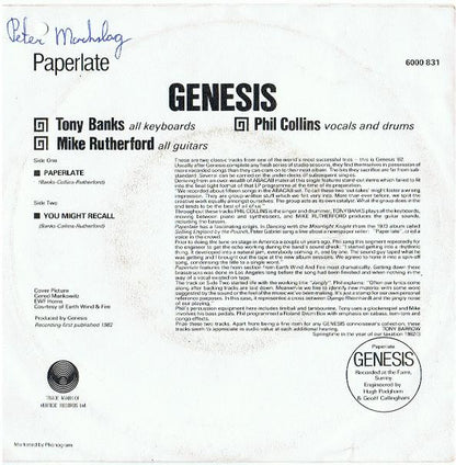 Genesis : Paperlate (7", Single)