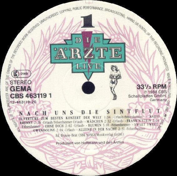 Die Ärzte : Live (Nach Uns Die Sintflut) (3xLP, Album + 7", S/Sided, Single, Etch)