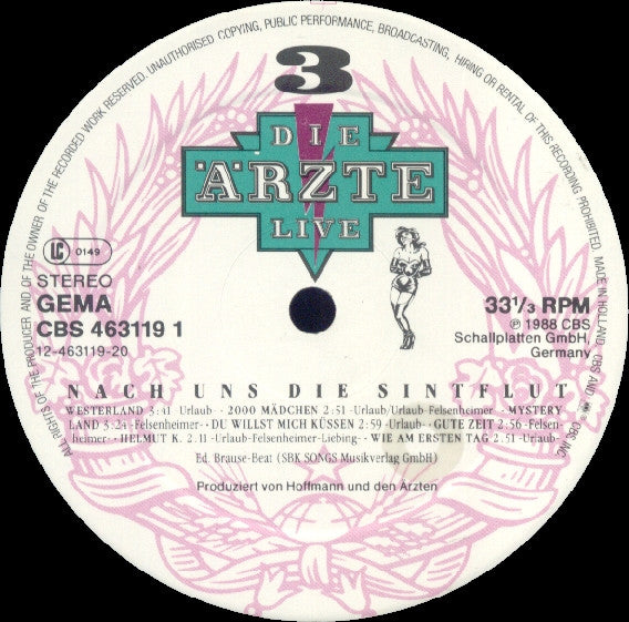 Die Ärzte : Live (Nach Uns Die Sintflut) (3xLP, Album + 7", S/Sided, Single, Etch)