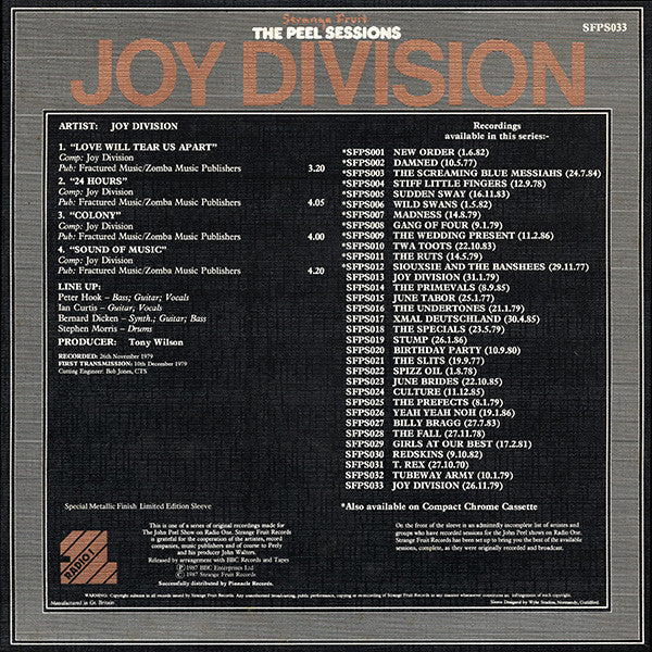Joy Division : The Peel Sessions (12", EP, Ltd, Tex)