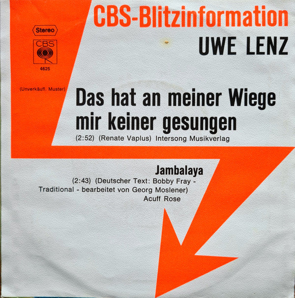 Uwe Lenz : Das Hat An Meiner Wiege Mir Keiner Gesungen (7", Promo)