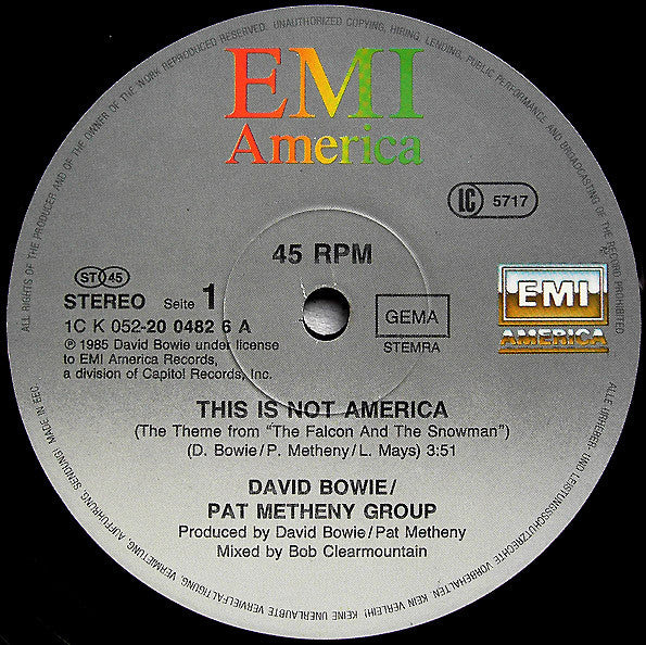 David Bowie / Pat Metheny Group : This Is Not America (Theme From The Motion Picture, The Falcon And The Snowman) (12", Maxi)