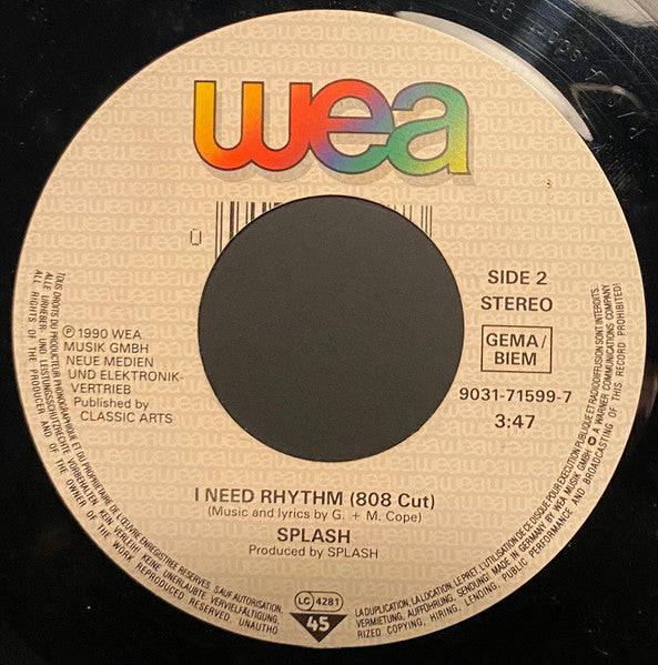 Splash (3) : I Need Rhythm (7", Single, Lar)