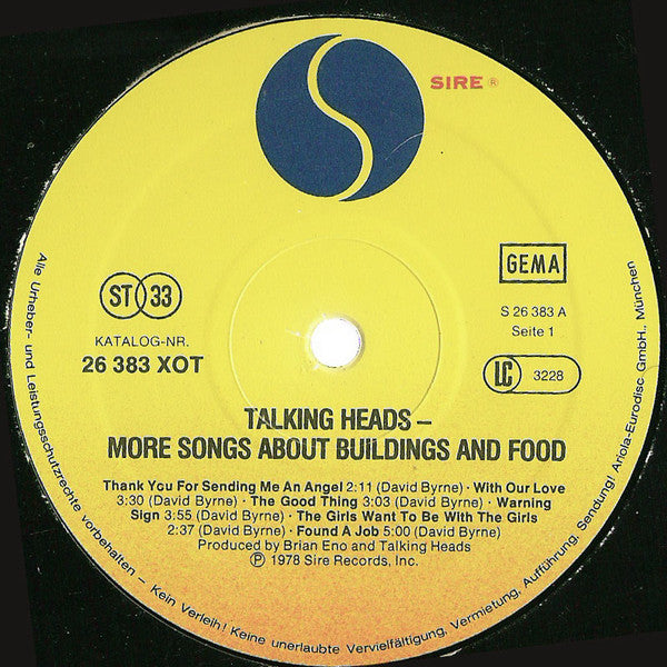 Talking Heads : More Songs About Buildings And Food (LP, Album, RP)