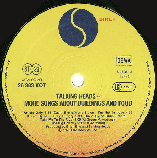 Talking Heads : More Songs About Buildings And Food (LP, Album, RP)