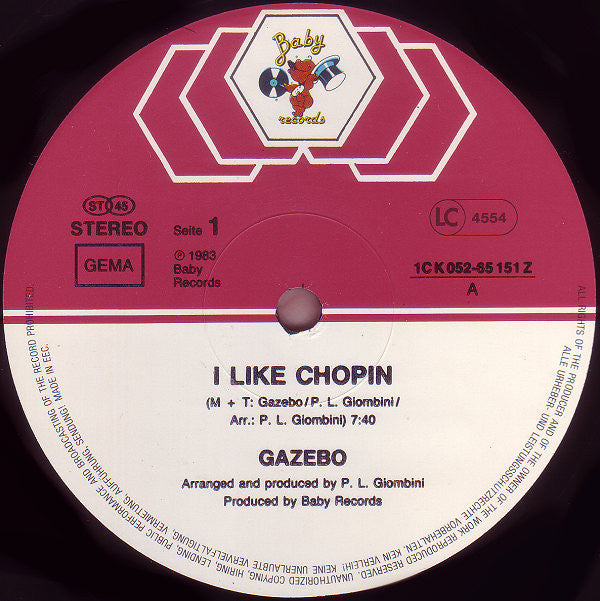 Gazebo : I Like Chopin (Disco Mix) (12", Maxi)
