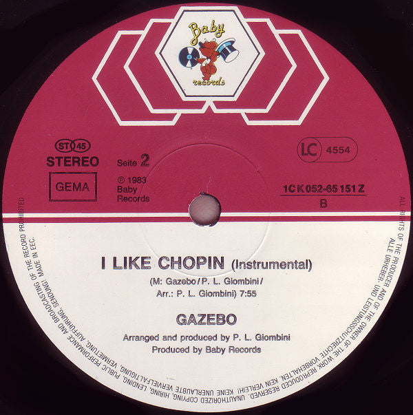 Gazebo : I Like Chopin (Disco Mix) (12", Maxi)