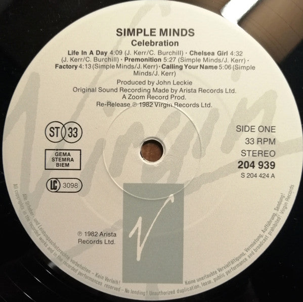 Simple Minds : Celebration (LP, Comp, RE)