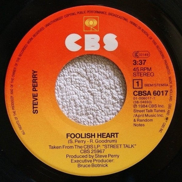 Steve Perry : Foolish Heart (7", Single)