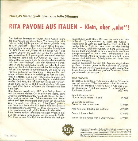 Rita Pavone : Mit 17 Soll Man Nicht Weinen / Mein Jack, Der Ist 2 Meter Groß (7", Single)