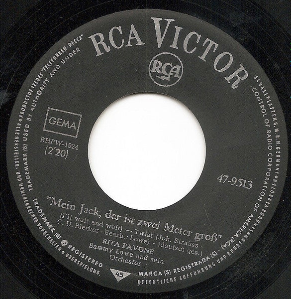 Rita Pavone : Mit 17 Soll Man Nicht Weinen / Mein Jack, Der Ist 2 Meter Groß (7", Single)
