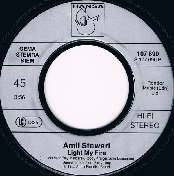 Amii Stewart : Knock On Wood (Ash 48) / Light My Fire (137 Disco Heaven) (New Remix) (7", Single)