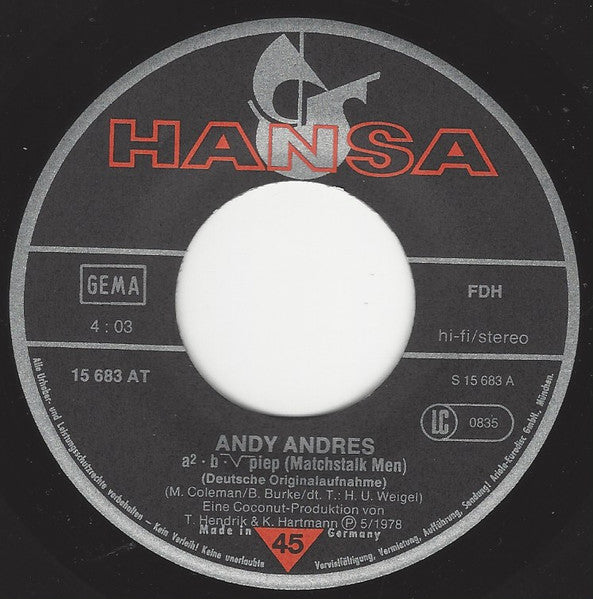 Andy Andres : A² • B • √piep (Matchstalk Men) (7", Single)