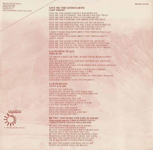 Manfred Mann's Earth Band : The Good Earth (LP, Album)