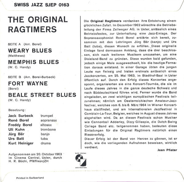 The Original Ragtimers : Dixieland-Jazz Vol. 1 (7", EP)