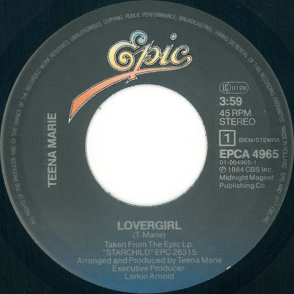 Teena Marie : Lovergirl / Lovergirl (Instrumental) (7", Single)
