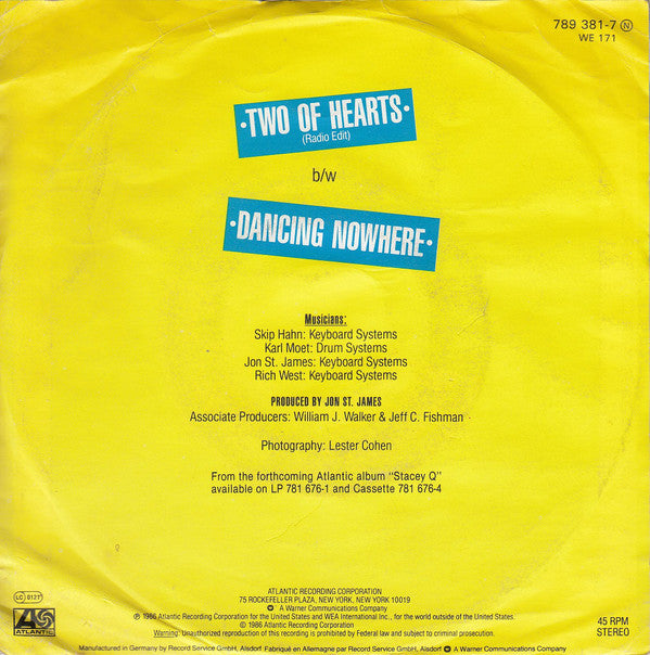 Stacey Q : Two Of Hearts (7", Single)