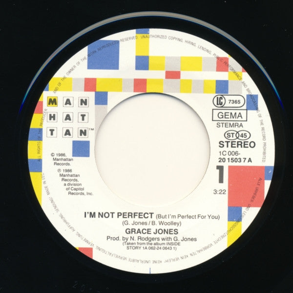 Grace Jones : I'm Not Perfect (But I'm Perfect For You) (7", Single)