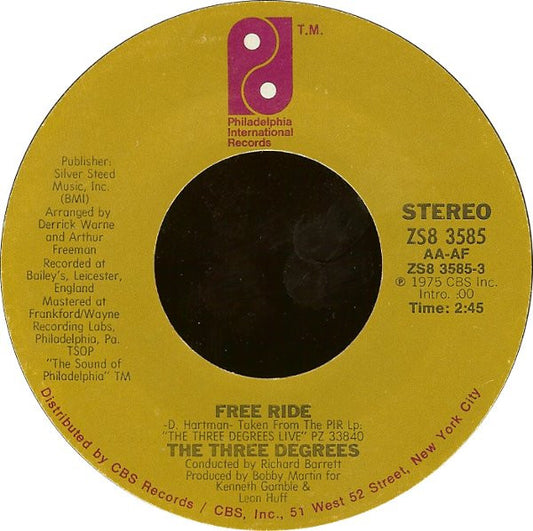 The Three Degrees : Free Ride (7")