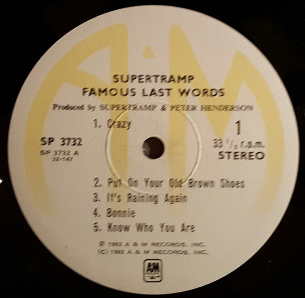 Supertramp : "...Famous Last Words..." (LP, Album)